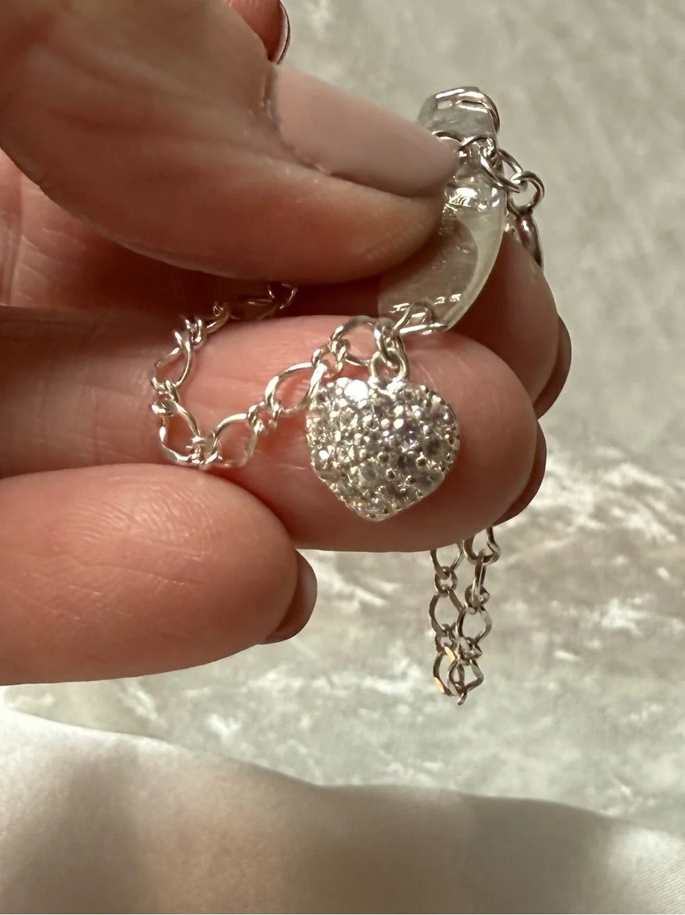 925 Sterling Silver ID Bracelet Crystal Heart Charm Engraved Dad Loves You